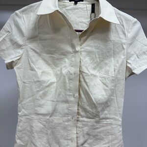 Theory Cream/butter yellow Short Sleeve Linen shirt dress. Good Crunch